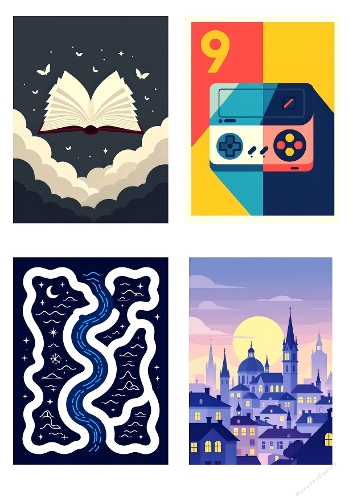 Dreamscapes & Icons – Fantasy Collage Panel (A4 JPEG)