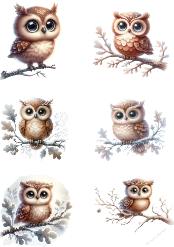 Frosty Perch – Winter Owl Collage Panel (A4 JPEG)