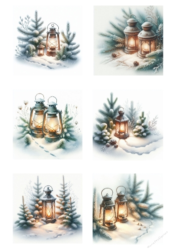 Winter Light – Snowy Lantern Collage Panel (A4 JPEG)