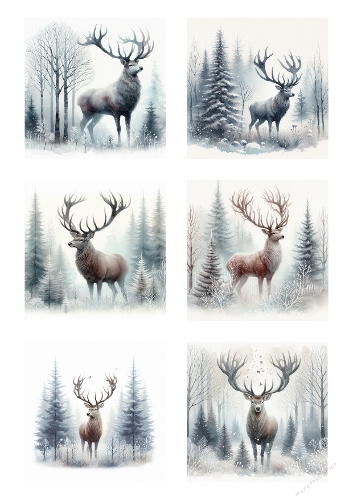 Antler Grace – Snowy Deer Collage Panel (A4 JPEG)
