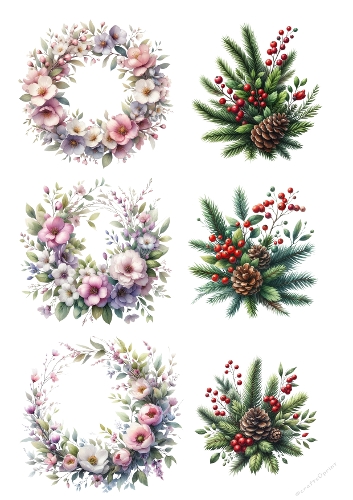 Wreath & Winter – Floral & Evergreen Collage Panel (A4 JPEG)