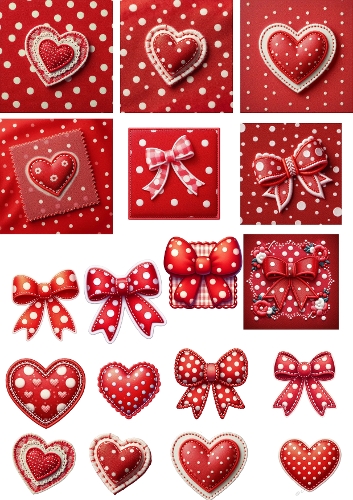 Polka Love – Heart & Bow Collage Panel (A4 JPEG)