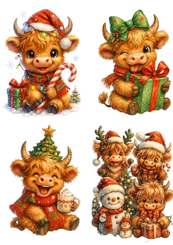 Moo-rry Christmas – Highland Cow Holiday Panel (A4 JPEG)
