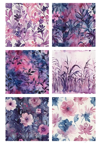 Petal Mist – Purple & Pink Watercolor Collage Panel (A4 JPEG)