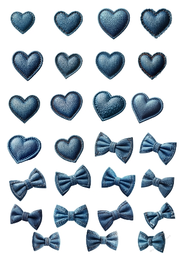 Denim Love – Heart & Bow Collage Panel (A4 JPEG)