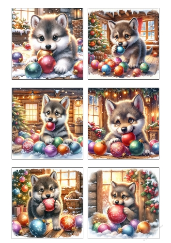 Paws & Baubles – Christmas Husky Puppy Panel (A4 JPEG)