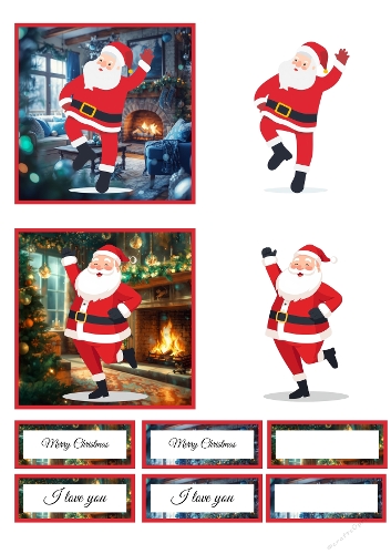 Dancing Santa & Holiday Labels – Christmas Collage Panel (A4 JPEG)