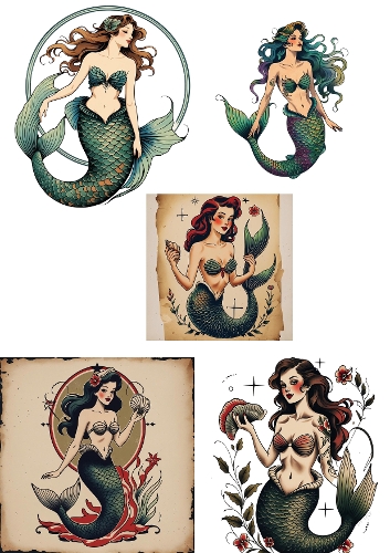 Vintage Mermaids – Fantasy Collage Panel (A4 JPEG)