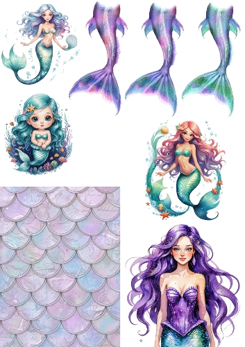 Colorful Mermaids & Tails – Fantasy Collage Panel (A4 JPEG)