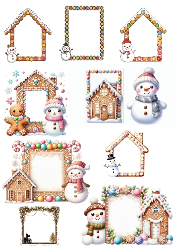 Gingerbread Frames & Snowmen – Christmas Collage Panel (A4 JPEG)