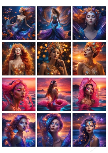 Celestial Mermaids – Fantasy Portrait Collage Panel (A4 JPEG)