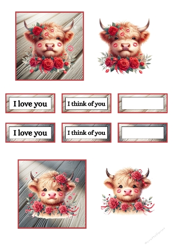 Kisses & Roses – Love-Themed Cow Collage Panel (A4 JPEG)