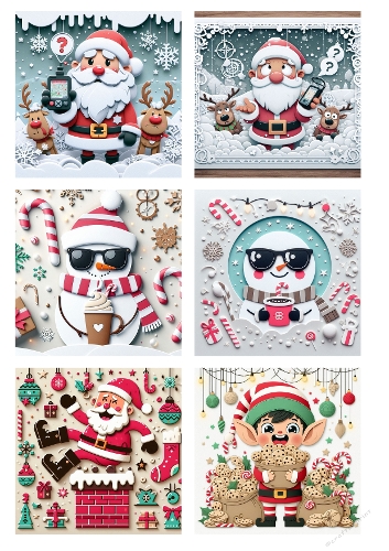 Santa, Snowmen & Elf – Funny Christmas Collage Panel (A4 JPEG)
