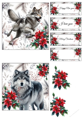 Winter Wolves – 2 Easy 3D Christmas Cards on A4 (JPEG)