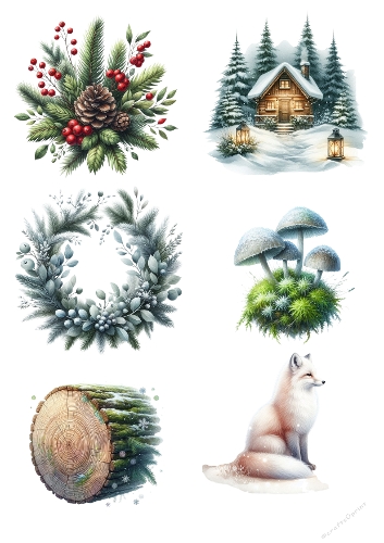 Winter Nature – Watercolor Collage Panel (A4 JPEG)