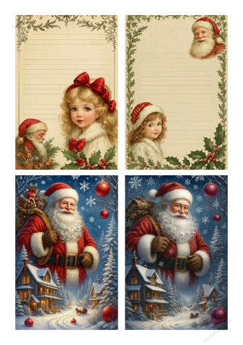 Vintage Santa & Stationery – Christmas Collage Panel (A4 JPEG)