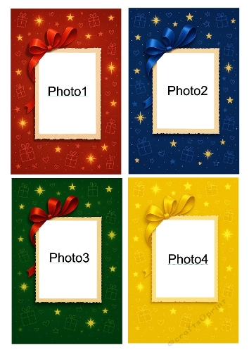 Set of 4 Customizable Christmas Photo Cards with Bows