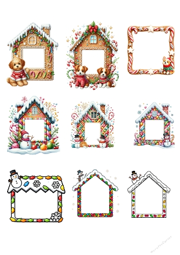 Gingerbread House Christmas Frame Kit – 12 Whimsical Holiday Designs