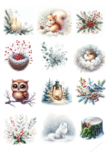 Winter Nature Collage – 2000x2000 JPEG with Animals, Forest Details & Seasonal Decor