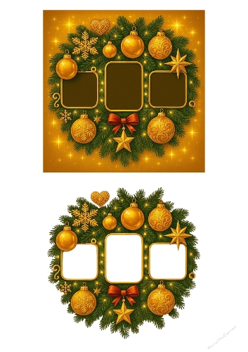 Christmas Photo Frame Collage – A4 JPEG with Circular Designs and Festive Decorations