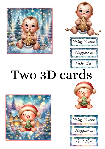 Baby Christmas Cookie Card Kit – Printable A4 JPEG with 2 3D Designs and Festive Labels