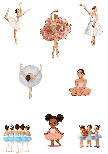 Ballet Dancer Illustration Kit – A4 JPEG with Elegant Poses and Group Scenes