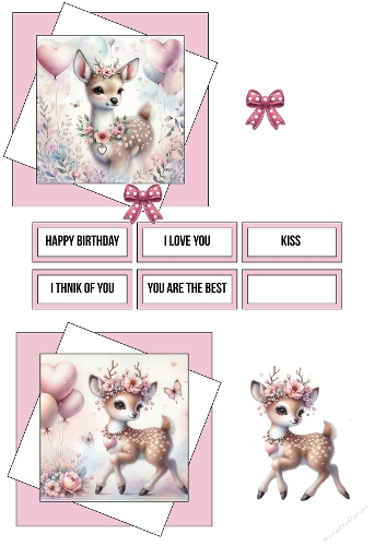 Baby Deer 3D Card Kit – Printable A4 JPEG with Floral Frames and Sentiment Labels