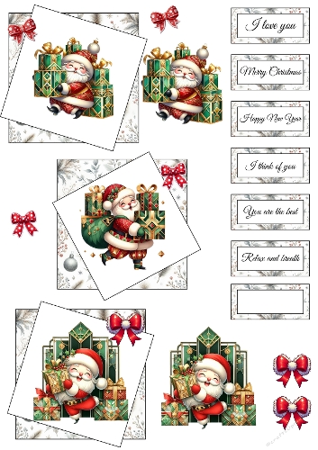 Santa 3D Card Kit – Printable A4 JPEG with Gifts, Winter Borders & Sentiment Labels