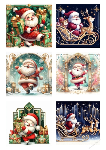 Santa Celebration 3D Card Kit – Printable A4 JPEG with Sleighs, Gifts & Dancing Scenes