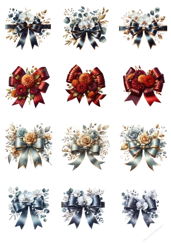 Elegant Floral Ribbon Collage – Printable A4 JPEG with 12 Seasonal Arrangements