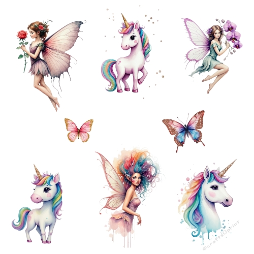 Fantasy Collage – 2000x2000 JPEG with Fairies, Unicorns & Butterflies