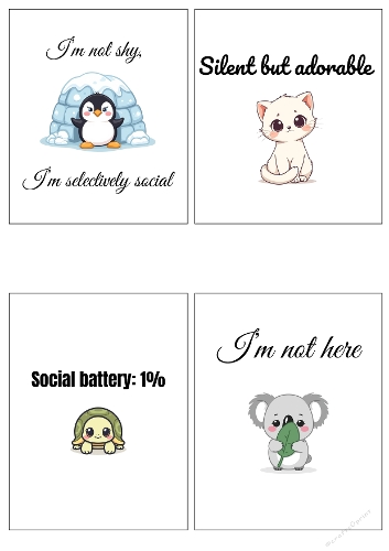 Introvert Quote Cards Cute Animals Funny Printable Card Set