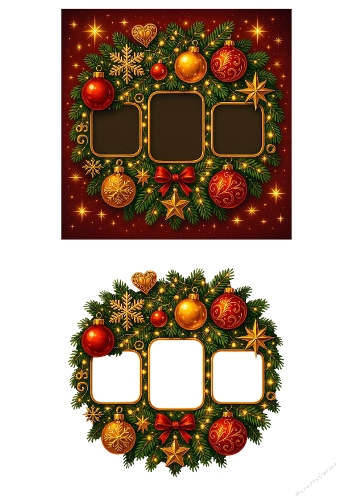 3D Card Kit – Christmas Photo Frames with Ornaments, Stars & Pine Branches – A4 JPEG