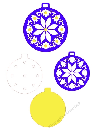 Cutting File Kit – Floral Christmas Ornaments with Layered Templates – A4 JPEG