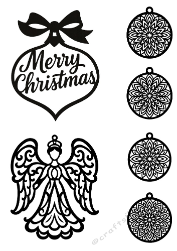 Cutting File Kit – Merry Christmas Ornament, Angel & Floral Baubles – SVG & Silhouette Compatible