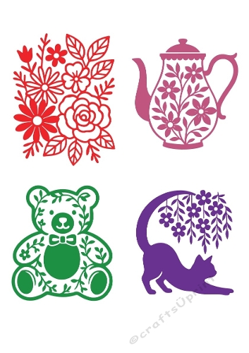 Cutting File Kit – Floral Teapot, Teddy Bear, Cat & Bouquet – SVG & Silhouette Compatible