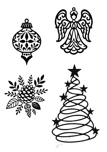 Cutting File Kit – Christmas Ornament, Angel, Pinecone & Swirled Tree – SVG & Silhouette Compatible