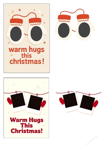 3D Christmas Card Kit – Warm Hugs with Mittens & Photo Frames – A4 JPEG