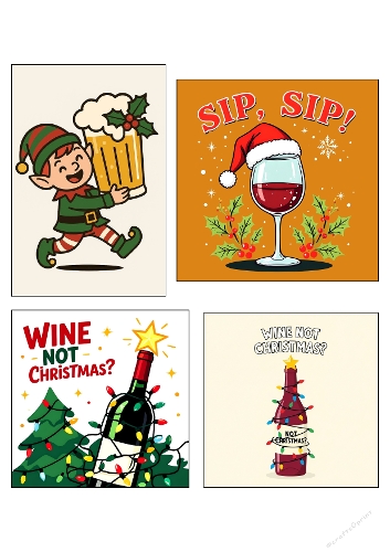Christmas Card Kit – Funny Wine & Beer Holiday Designs – A4 JPEG