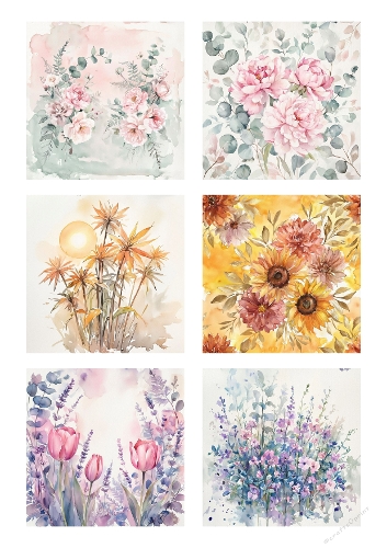 Watercolor Floral Collage – Seasonal Blooms & Botanical Art – A4 JPEG