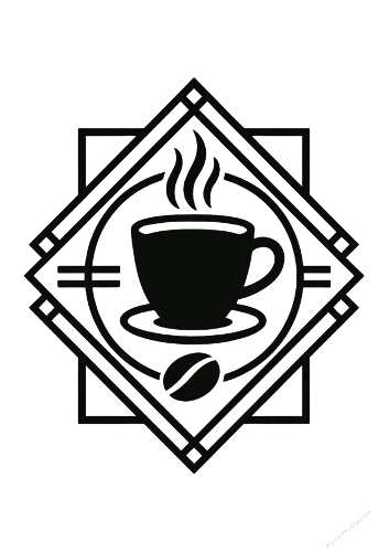 Coffee Emblem – Black & White Geometric Cup Design – A4 JPEG