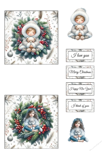 Christmas Wreath Kids Collage – Festive A4 JPEG with Sentiment Labels