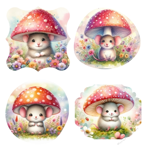 Mushroom Mice – Whimsical Background Collage Panel