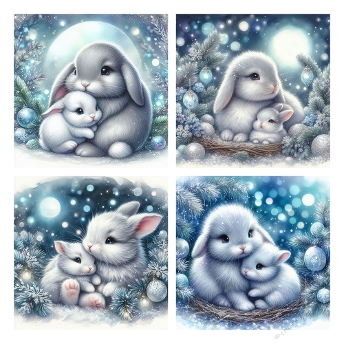 Winter Snuggles – Rabbit Family Collage Panel (2000x2000 JPEG)