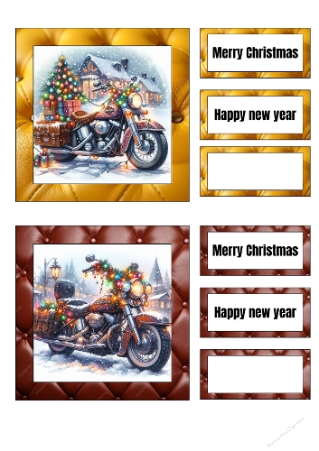 Festive Motorbike Christmas Cards – Snowy Scenes with Labels