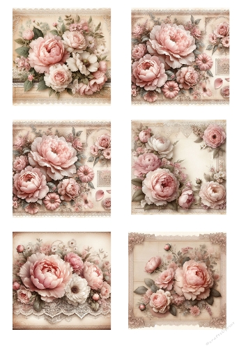 Elegant Shabby Chic Blush Florals A4 JPEG Collage – Peonies & Roses Watercolor
