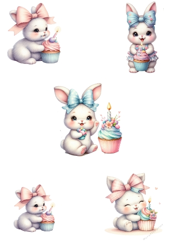 Cute Funny Baby Bunny Watercolor A4 JPEG Collage – Shabby Chic Cupcake