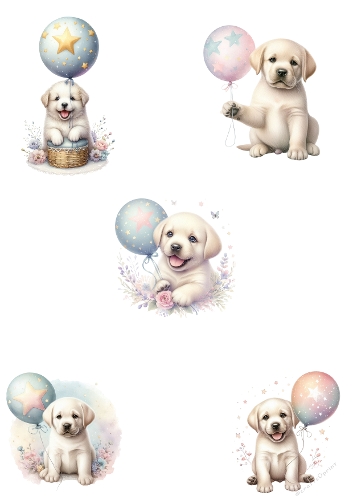 Cute Baby Labrador Watercolor Birthday Collage – Adorable Puppies – Pastel Printable A4 JPEG