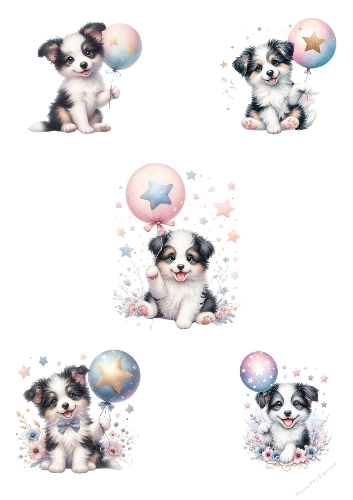 Adorable Baby Border Collie Watercolor Collage – Cute Puppies – Pastel Printable A4 JPEG