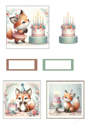 Watercolor Fox Birthday Card Collage A4 – 3D Card and Mini Cards